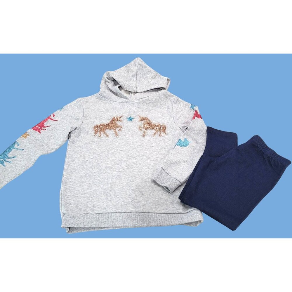 Girls 365 Kids by Garanimals Gray Unicorn Hoodie & Pants Set Size 7
